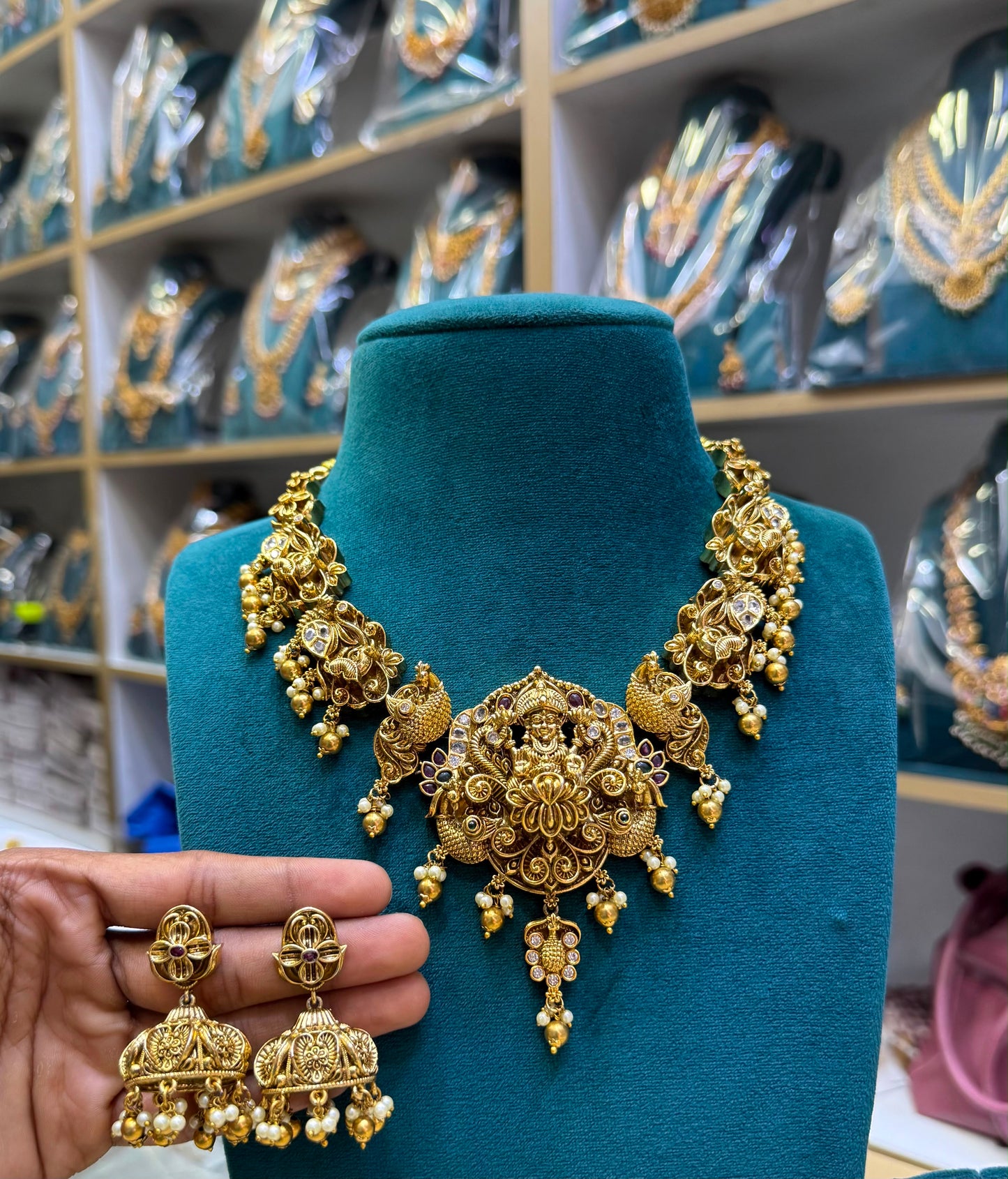 Nakshi Work with AD Stones Bridal Necklace