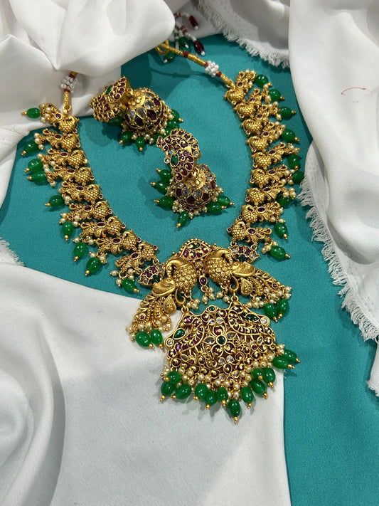 Nakshi Work with Kempu Stones Bridal Necklace