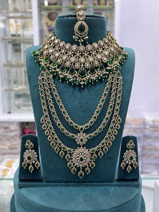 Victorian Polish with Moissanite Stones Bridal Combo - Nakshatra Jewels