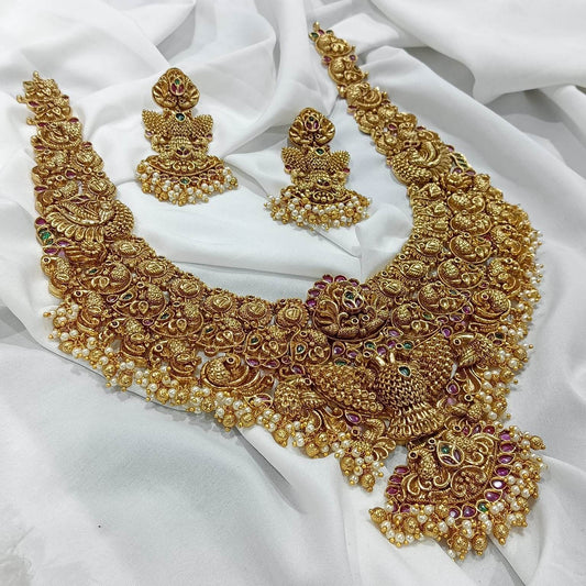 Nagasi Work with Kempu Stones Bridal Haram - Nakshatra Jewels