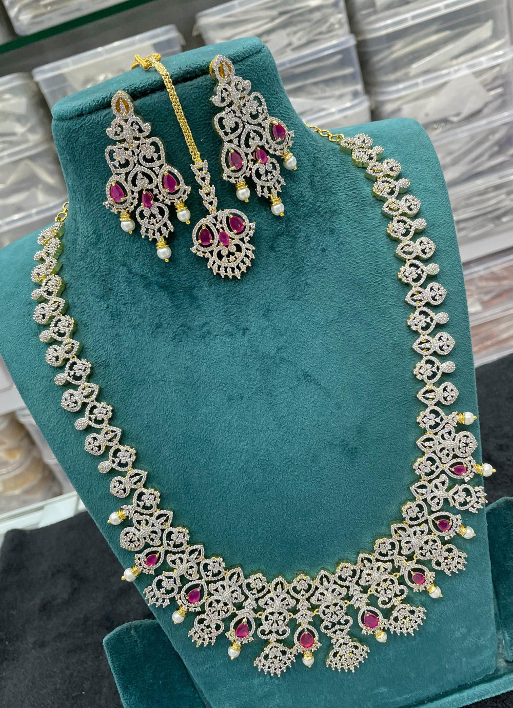 American Diamond Stones Bridal Haram - Nakshatra Jewels