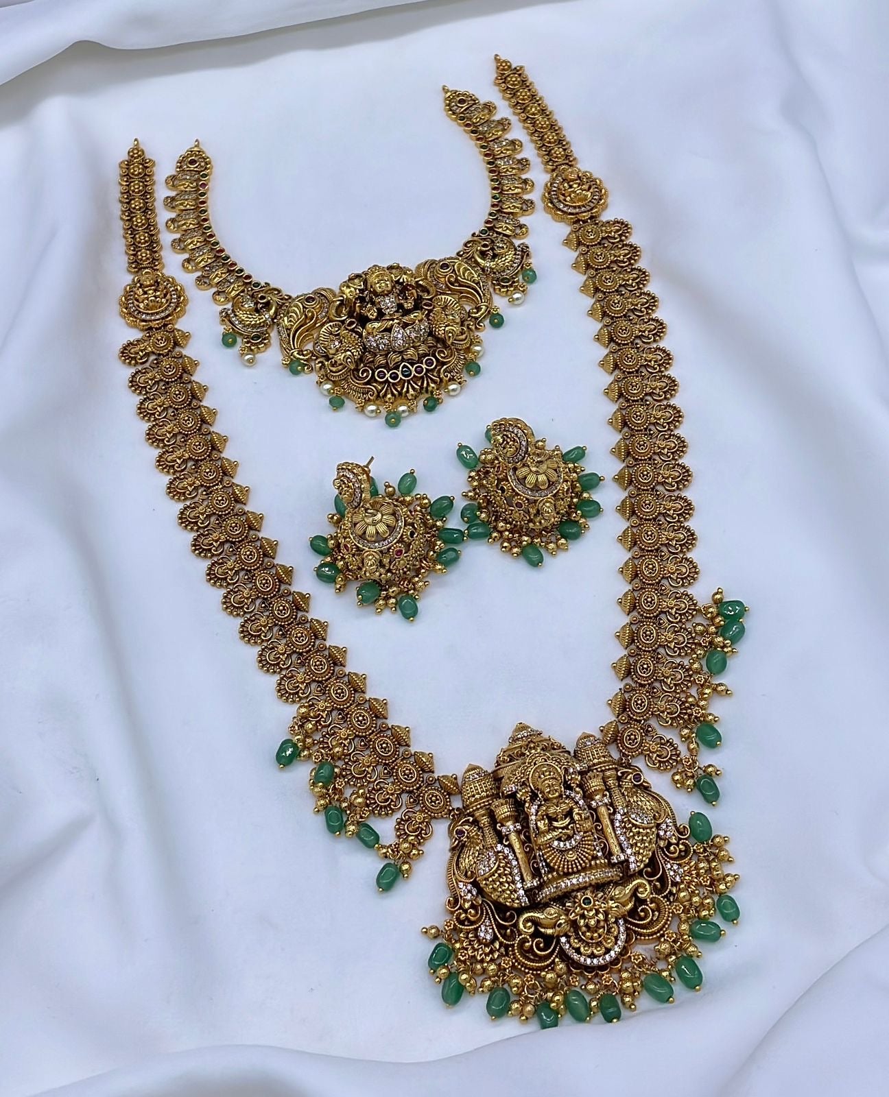 Nakshi work with AD and Kempu Stones Bridal Combo Set