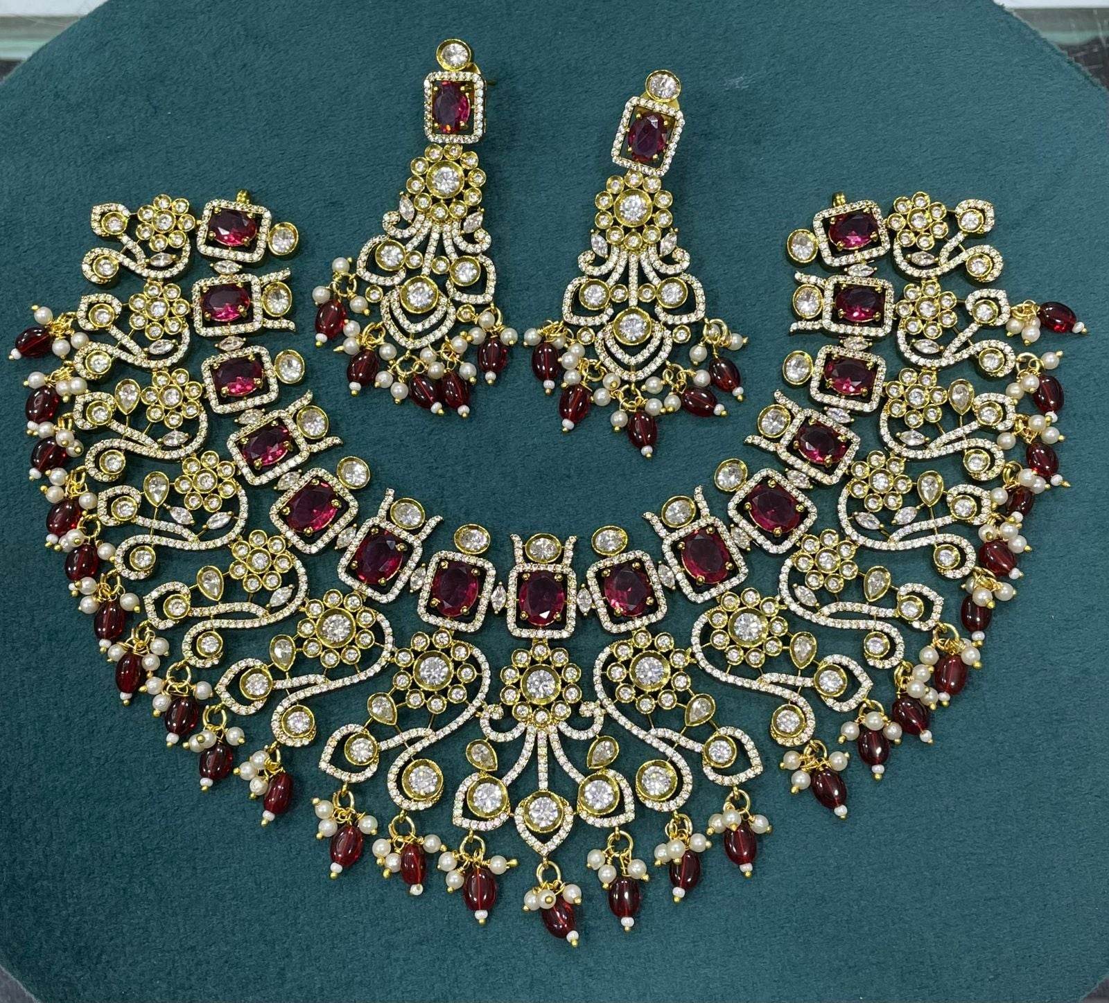 Victorian Polish with AD Stones Bridal Neck Set - Nakshatra Jewels
