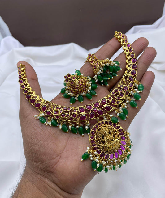 Premium Matt with Kempu Stones Necklace - Nakshatra Jewels