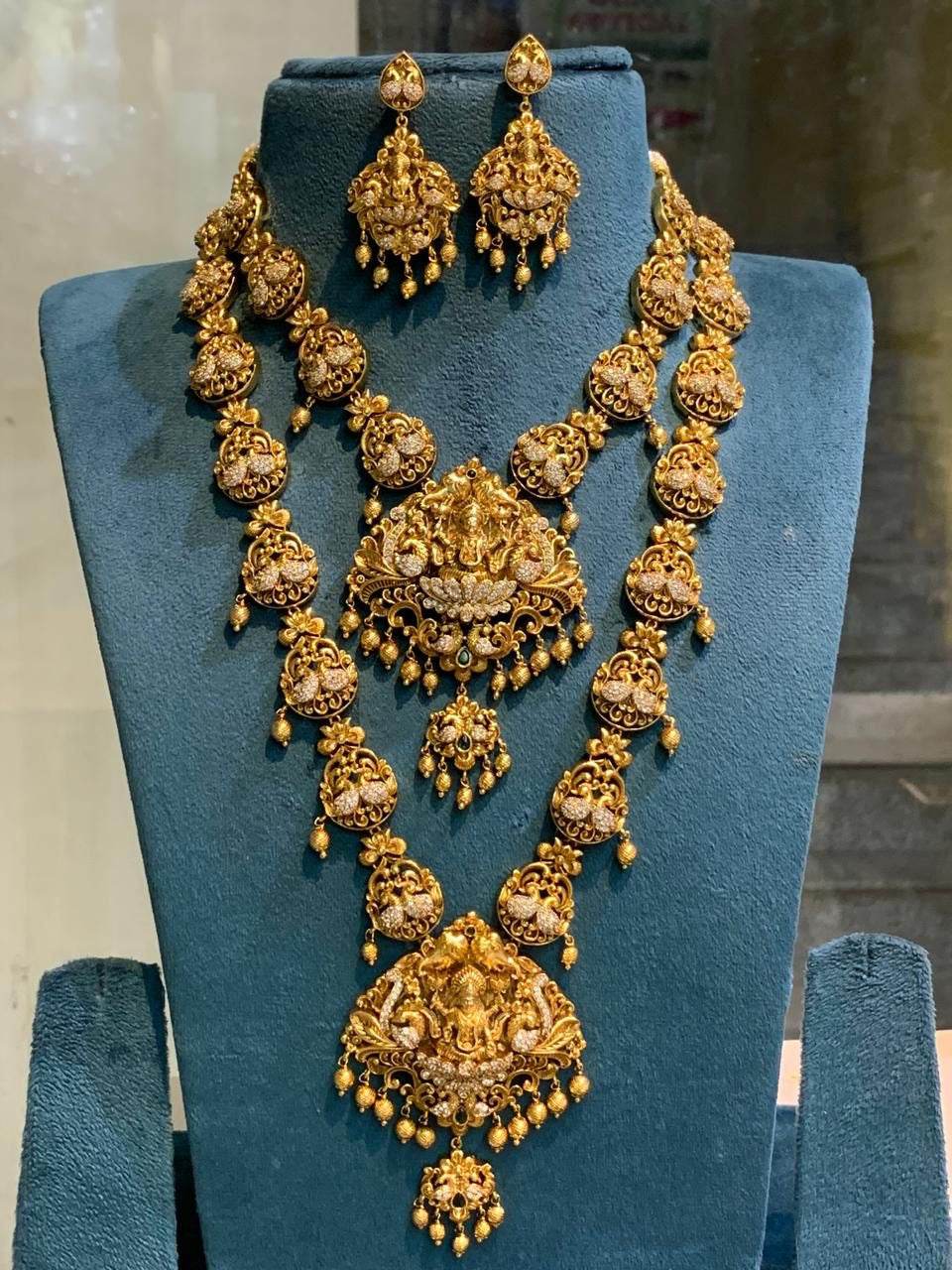 Nakshi Work with AD Stones Bridal Combo Set (Gold Replica) - Nakshatra Jewels