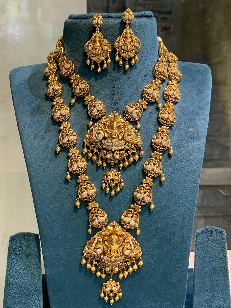 Nakshi Work with AD Stones Bridal Combo Set (Gold Replica)