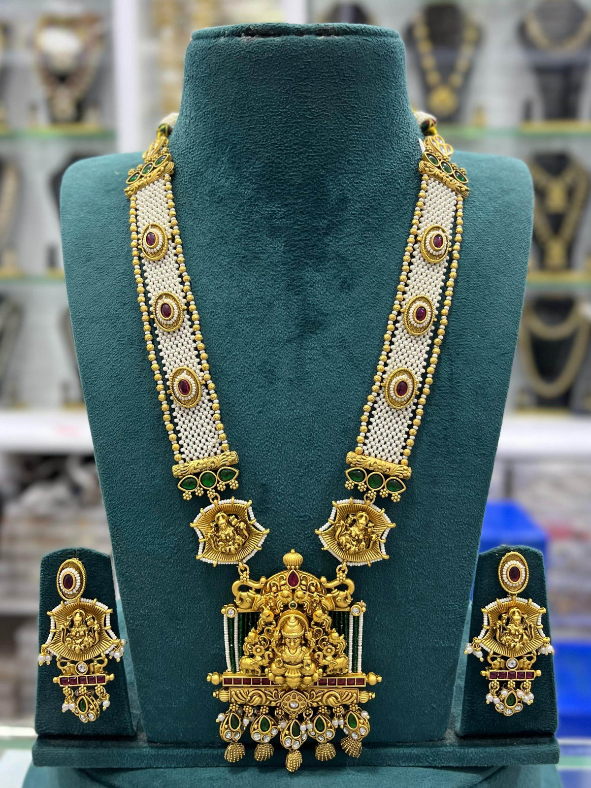 Nagasi work with Kempu Stones Pendent Beads Haram