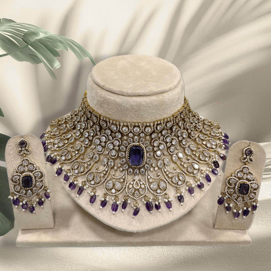 Victorian Polish with AD Stones Bridal Choker - Nakshatra Jewels
