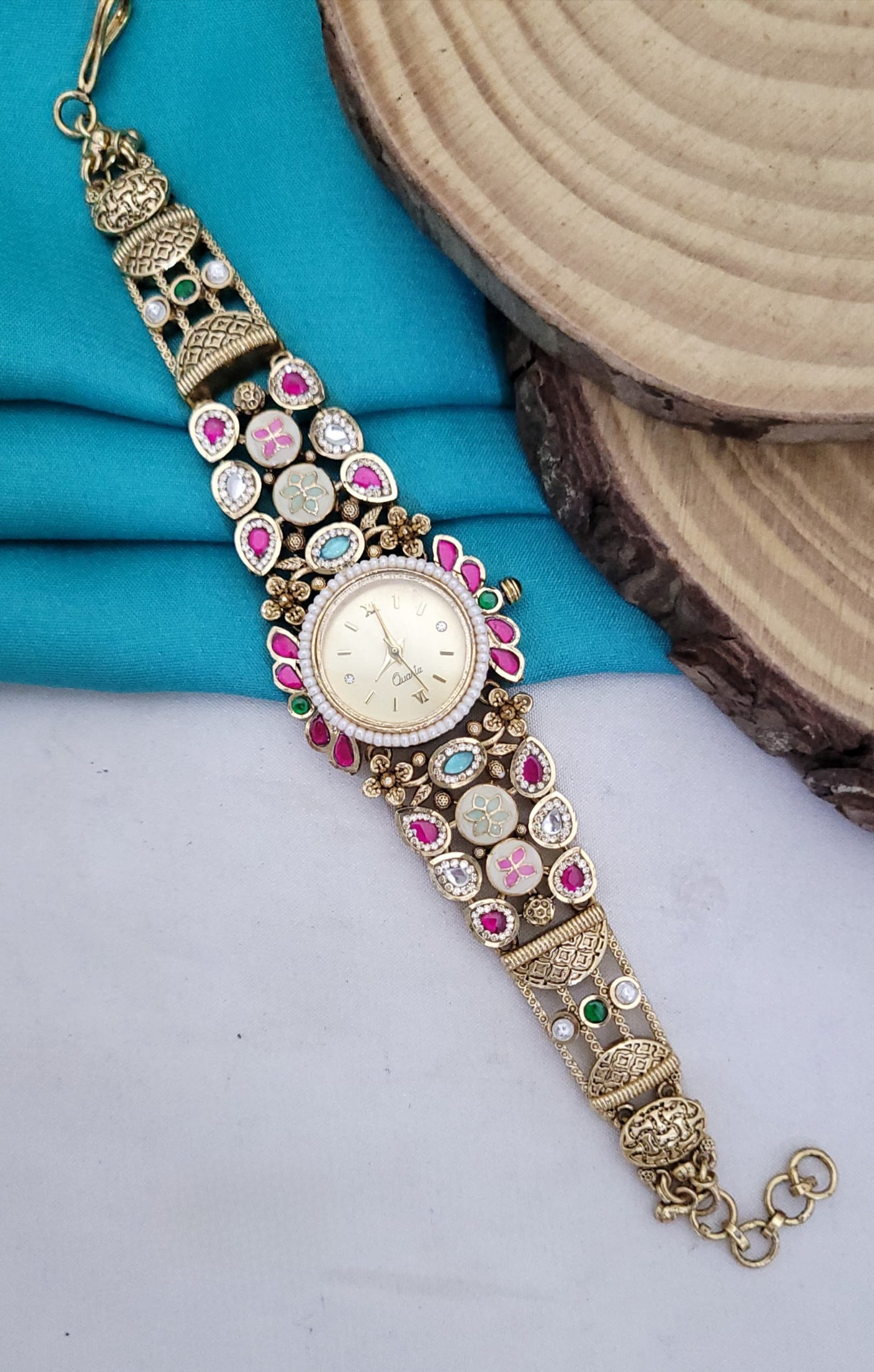 Premium Imitation Jewelry with Kundan Stone Antique Watch
