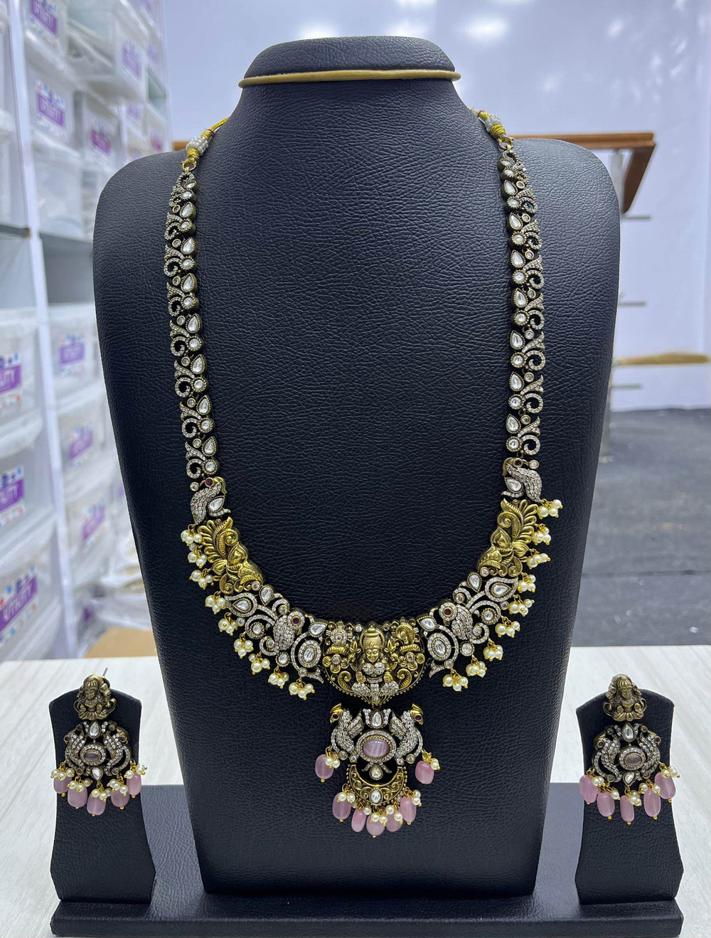 Victorian Polish with AD Stones and Nakshi work Haram - Nakshatra Jewels