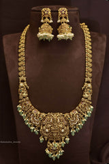 Nakshi Work with Kempu Stones Bridal Haram - Nakshatra Jewels