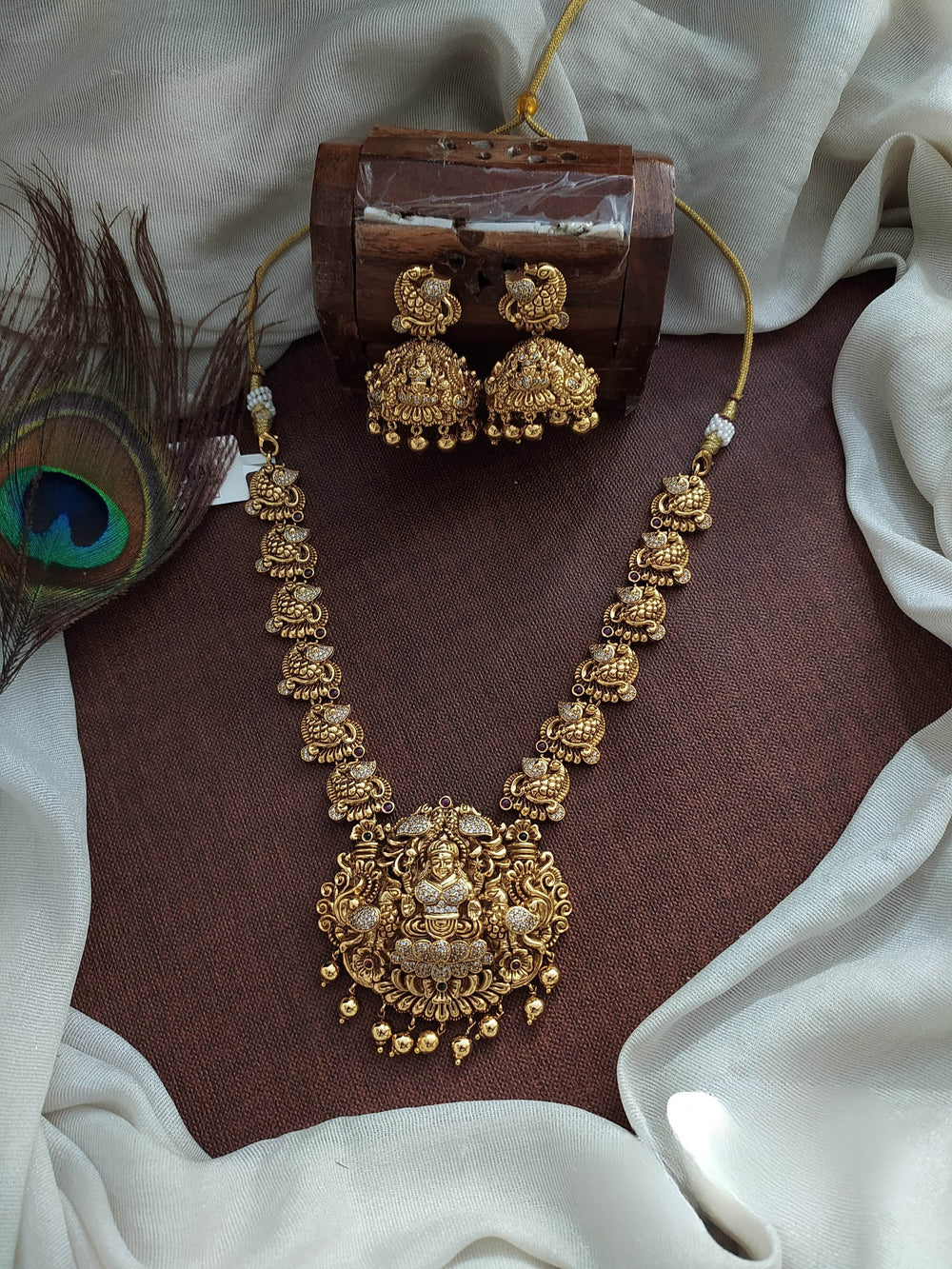 Nakshi Work with AD Stones Bridal Necklace (Gold Replica) - Nakshatra Jewels