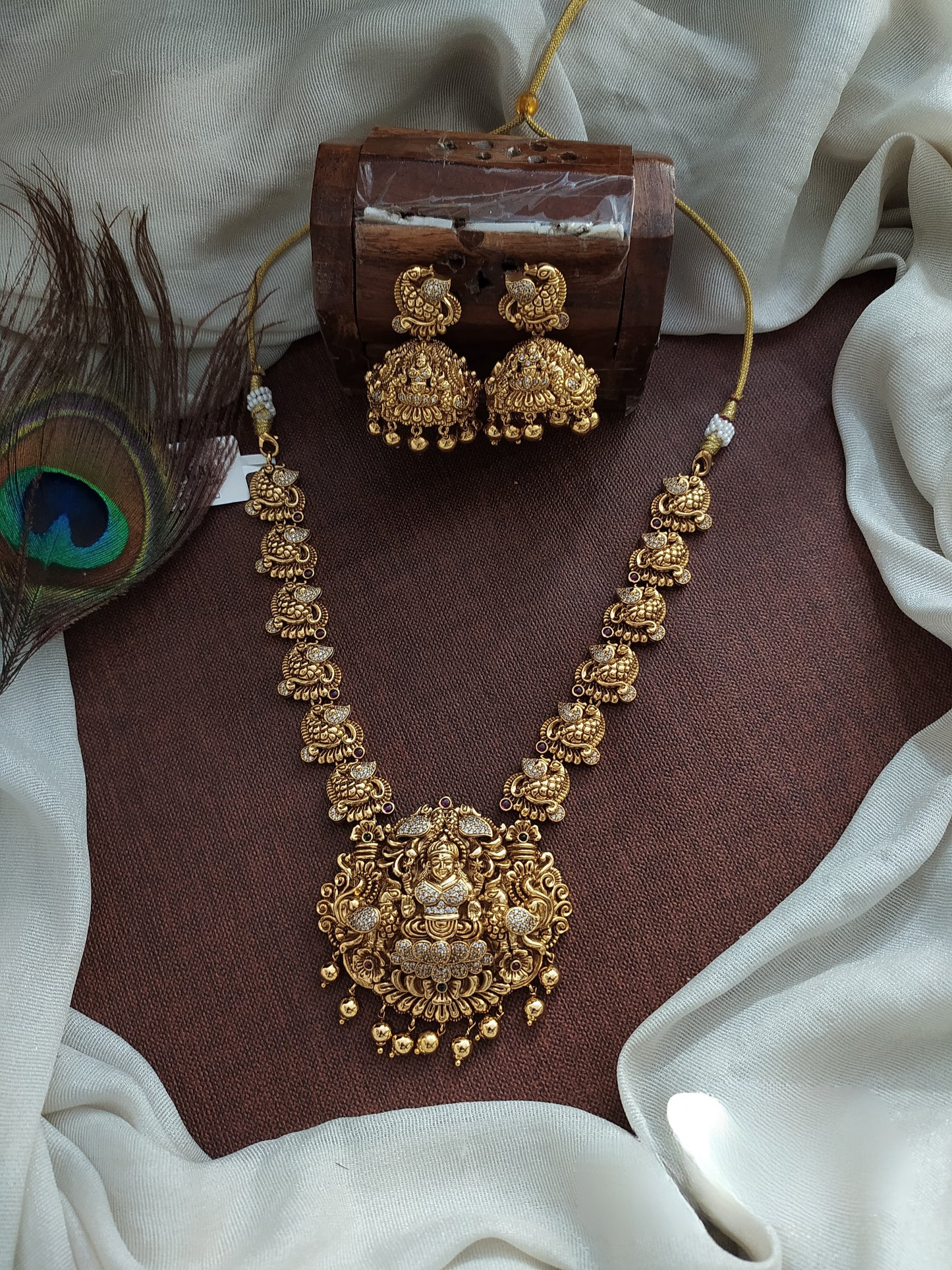 Nakshi Work with AD Stones Bridal Necklace (Gold Replica)