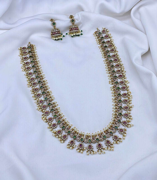 Premium Kempu & AD Stones Haram - Nakshatra Jewels