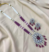 Victorian Polish AD Stones Pendent with Beads Haram - Nakshatra Jewels