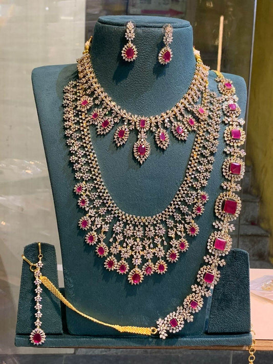 American Diamond Stones Bridal Combo Set - Nakshatra Jewels