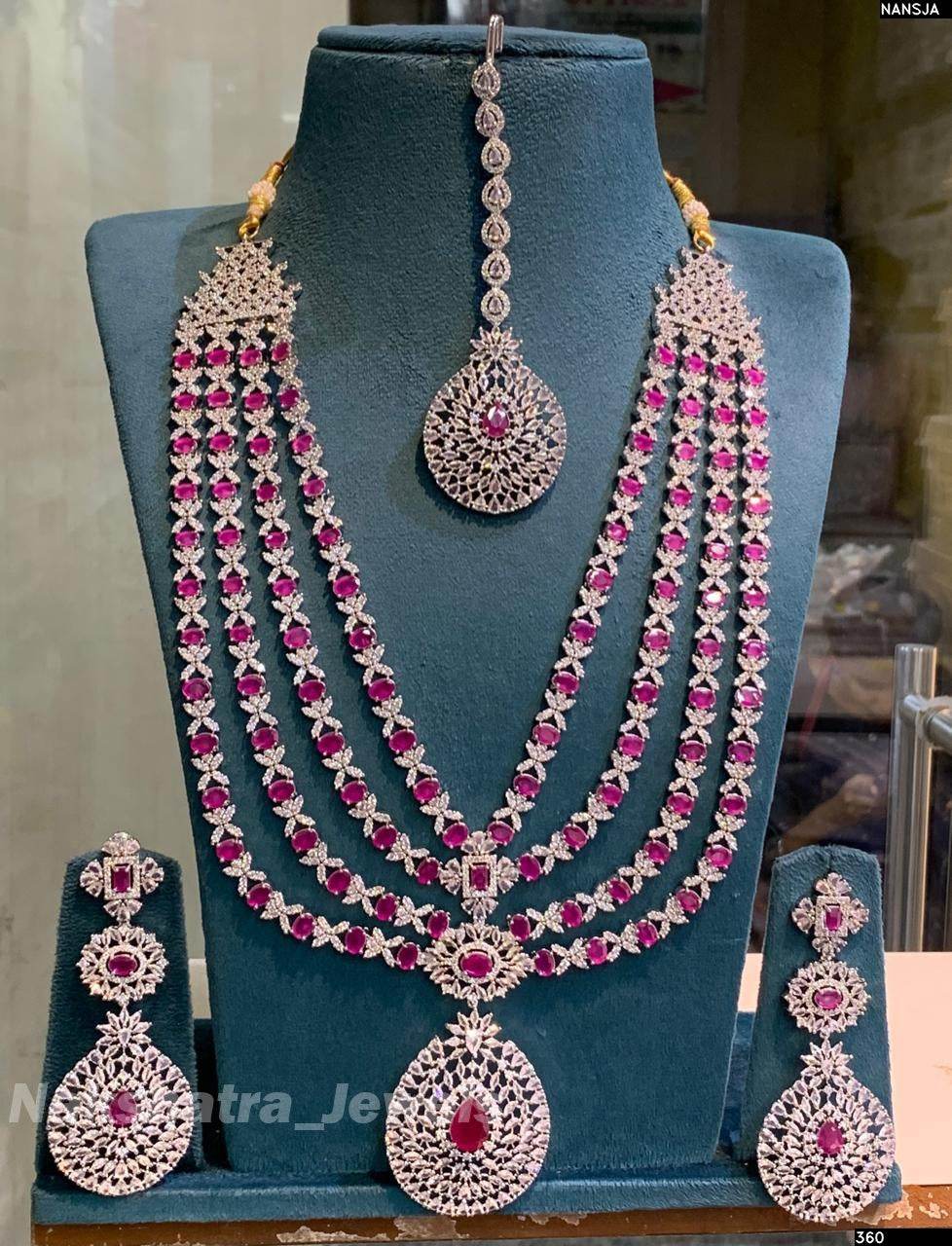 American Diamond Stones Bridal Layer Haram (Silver Polish)