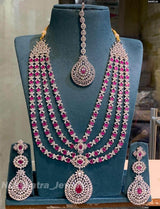 American Diamond Stones Bridal Layer Haram (Silver Polish) - Nakshatra Jewels