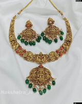 Nakshi work with Coral Beads Necklace - Nakshatra Jewels