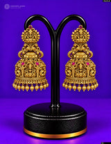 Nakshi Work with Kempu Stones Earrings