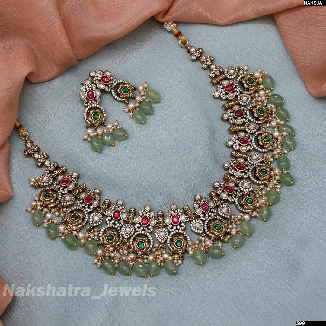 Victorian Polish with Jadau Kundan & AD Stones Bridal Necklace