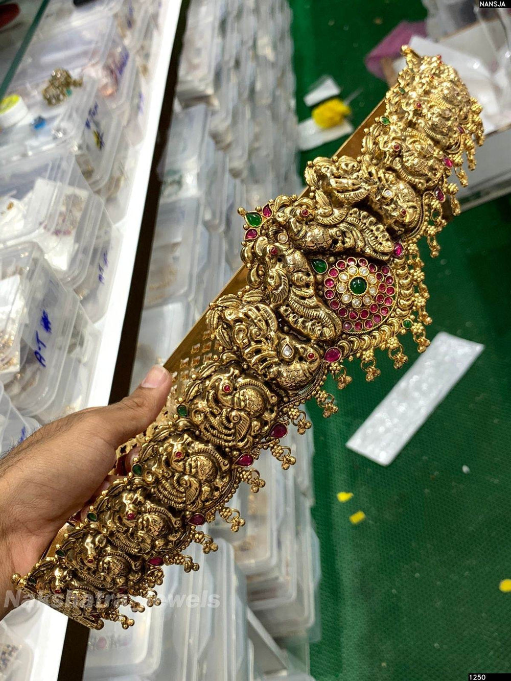 Antique Polish Nakshi Work with Jadau Kundan Stones Bridal Hip Belt (Hand made) - Nakshatra Jewels