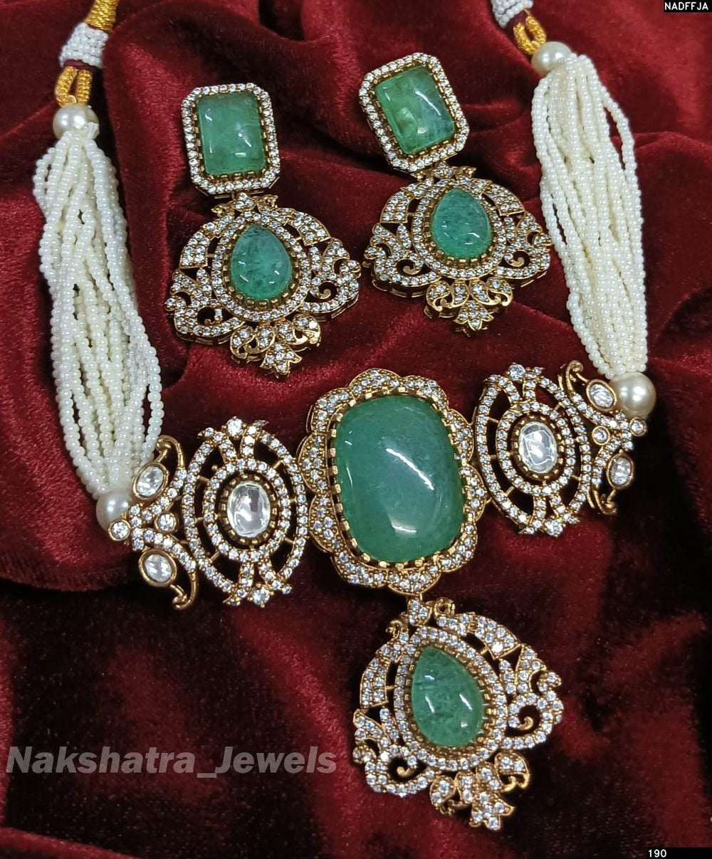 Victorian Polish AD & Moissanite Stones Bridal Choker - Nakshatra Jewels