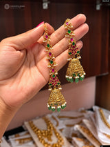 Kempu Stones Earrings with ear chains