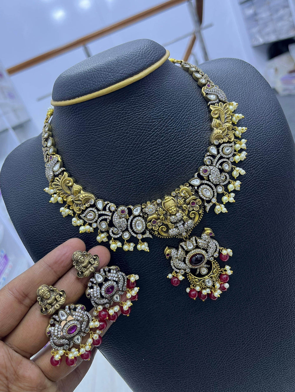 Victorian Polish with AD Stones and Nakshi work Necklace - Nakshatra Jewels