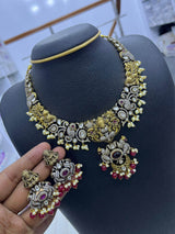 Victorian Polish with AD Stones and Nakshi work Necklace - Nakshatra Jewels