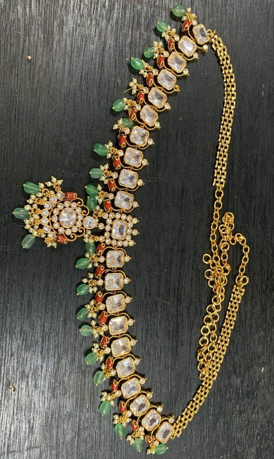 Nagasi work with AD and Kempu Stones Bridal Hip Chain - Nakshatra Jewels