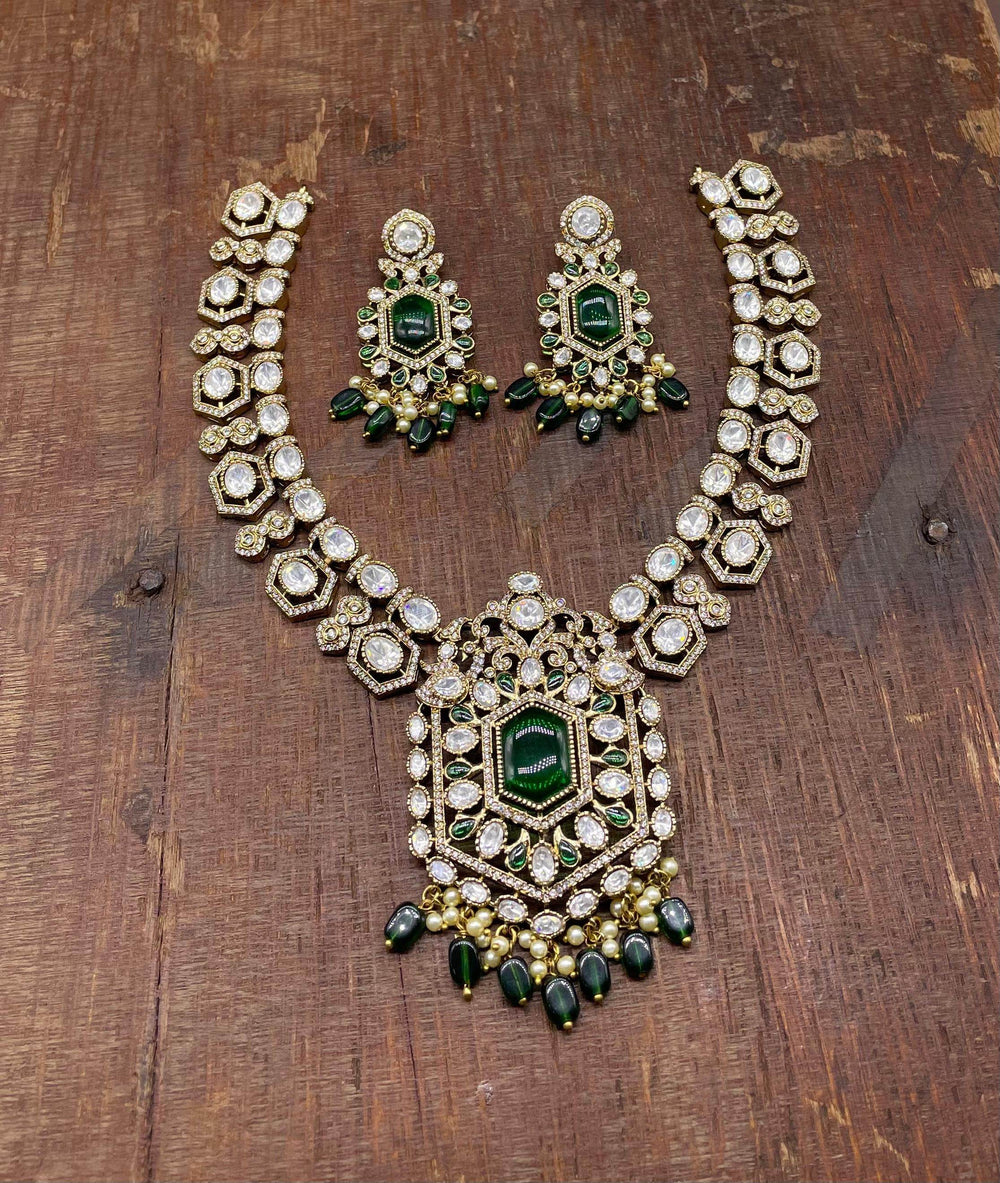 Victorian Polish Moissanite Stones Bridal Necklace - Nakshatra Jewels