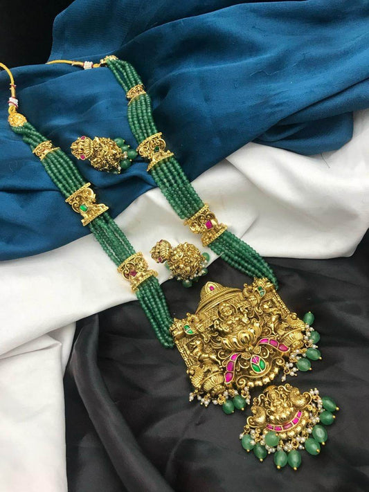 Nakshi work with Jaadu Kundan Stones Pendent with Beads Haram - Nakshatra Jewels