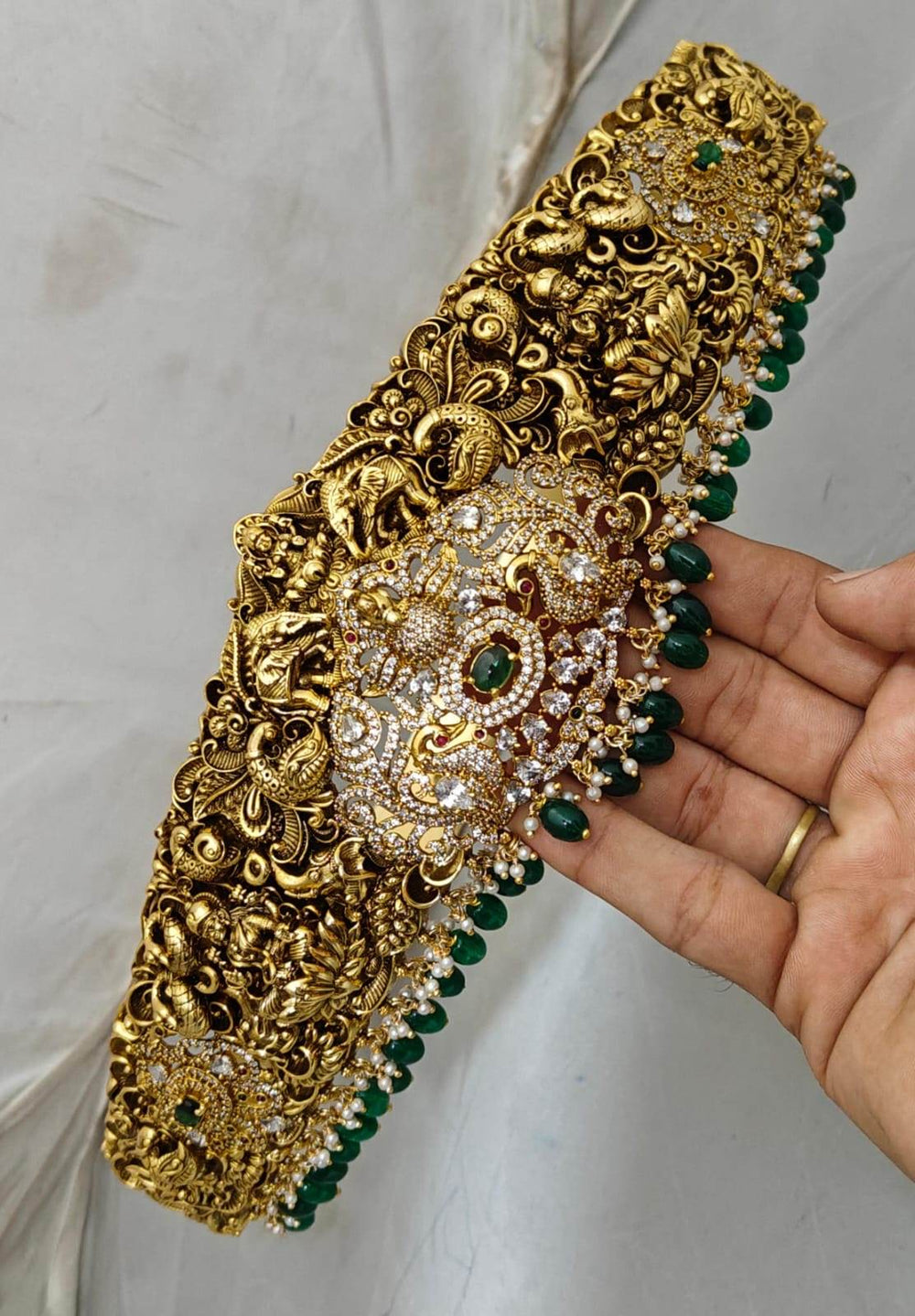 Victorian Polish AD Stone with Nakshi work Bridal Hip Belt - Nakshatra Jewels