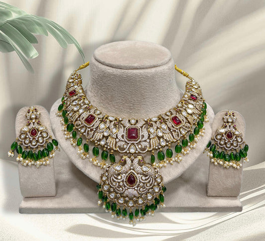 Victorian Polish with AD and Mossianite Stones Bridal Necklace