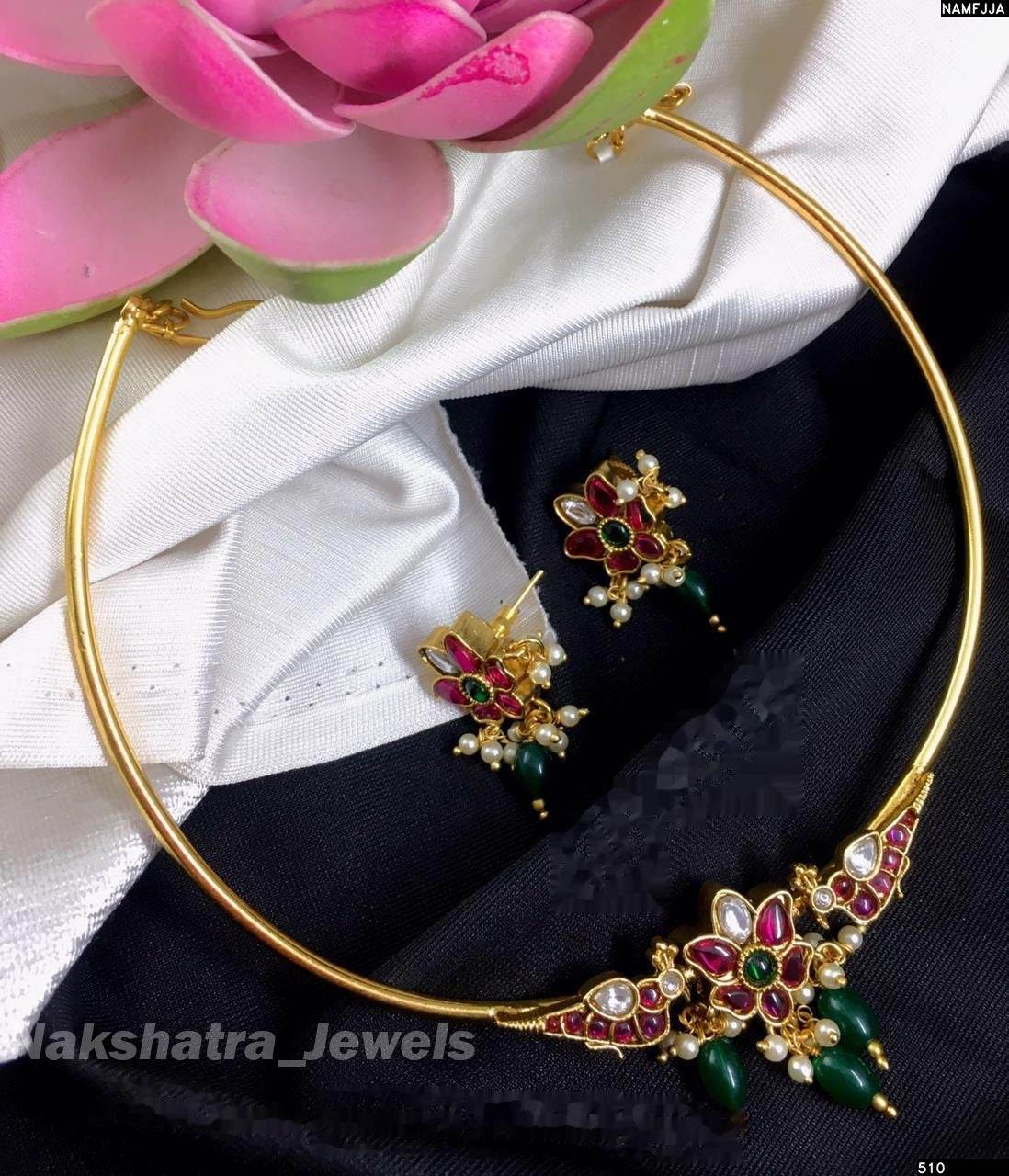 Premium Matt with Kempu Stones Kante Necklace
