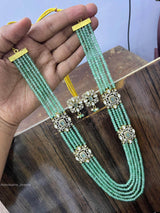 Victorian Polish AD Stones Side Pendent with Beads Haram - Nakshatra Jewels