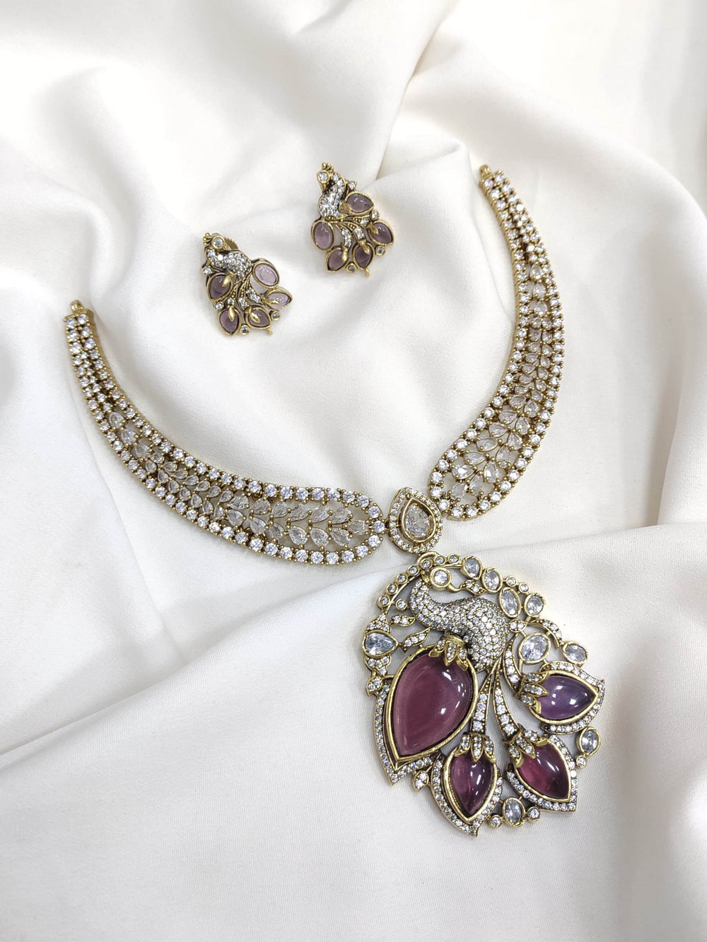 Victorian Polish with AD Stones Necklace - Nakshatra Jewels