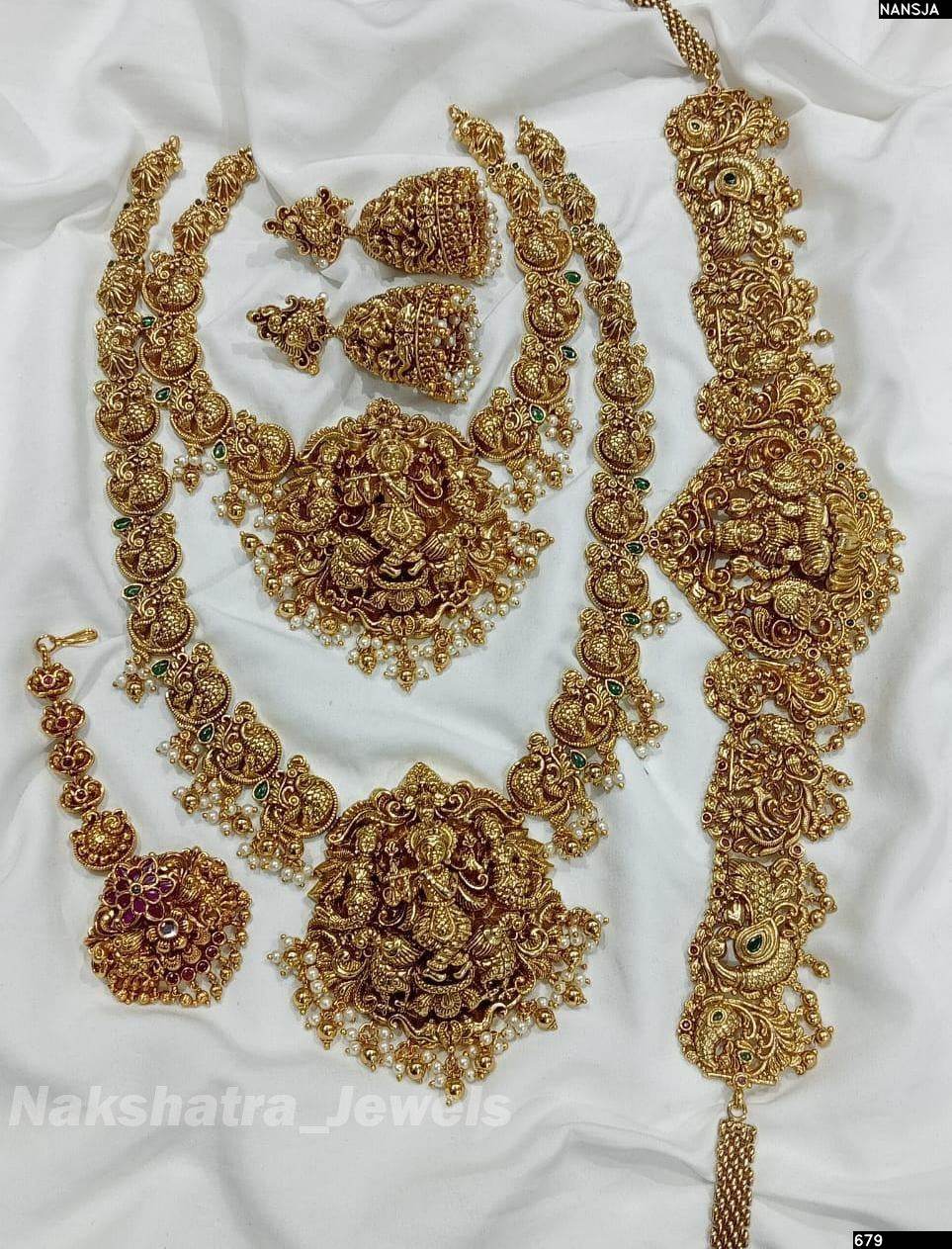Nakshi Work with AD Stones Bridal Set (Gold Replica) - Nakshatra Jewels