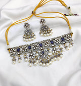 Victorian Polish with Moissanite & AD Stones Choker - Nakshatra Jewels
