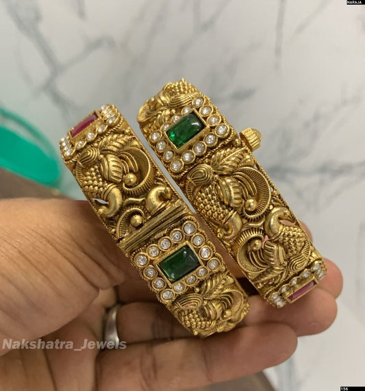 Nagasi work with Kempu Stones Bangles