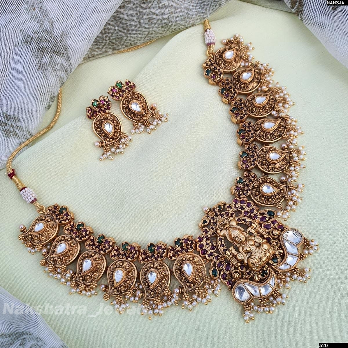 Nagasi Work with Kempu Stones Bridal Necklace