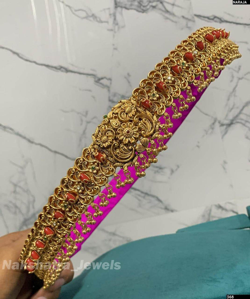 Nagasi Work with Coral Beads Bridal Hip Belt - Nakshatra Jewels