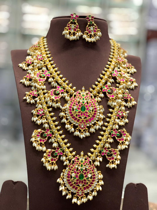 Jaadu Kundan Stones with Rice Pearls Bridal Combo Set