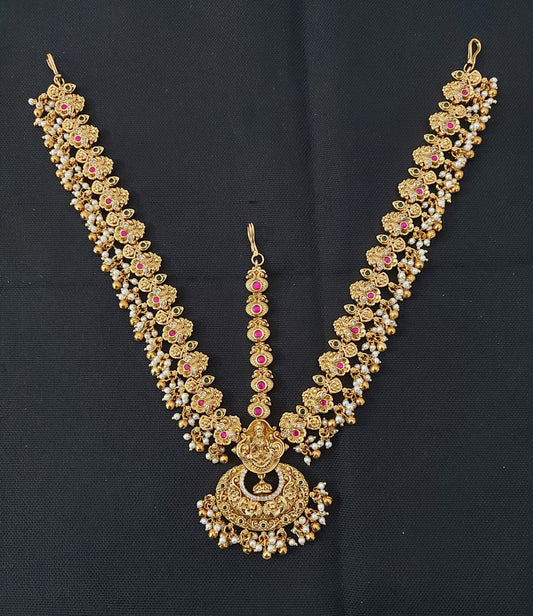 Nakshi work with Kempu Stones Head Set