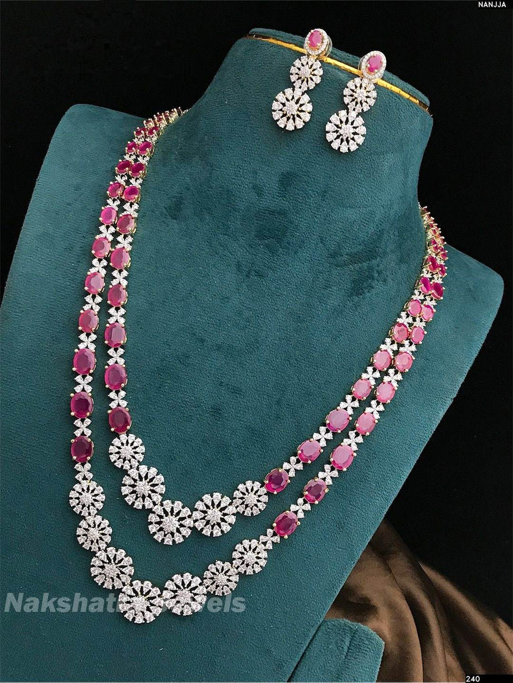 American Diamond Stones Layer Haram - Nakshatra Jewels