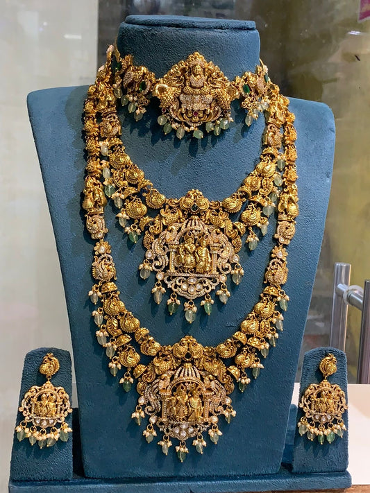 Nakshi Work with AD Stone Bridal Set (3D Gold Replica)