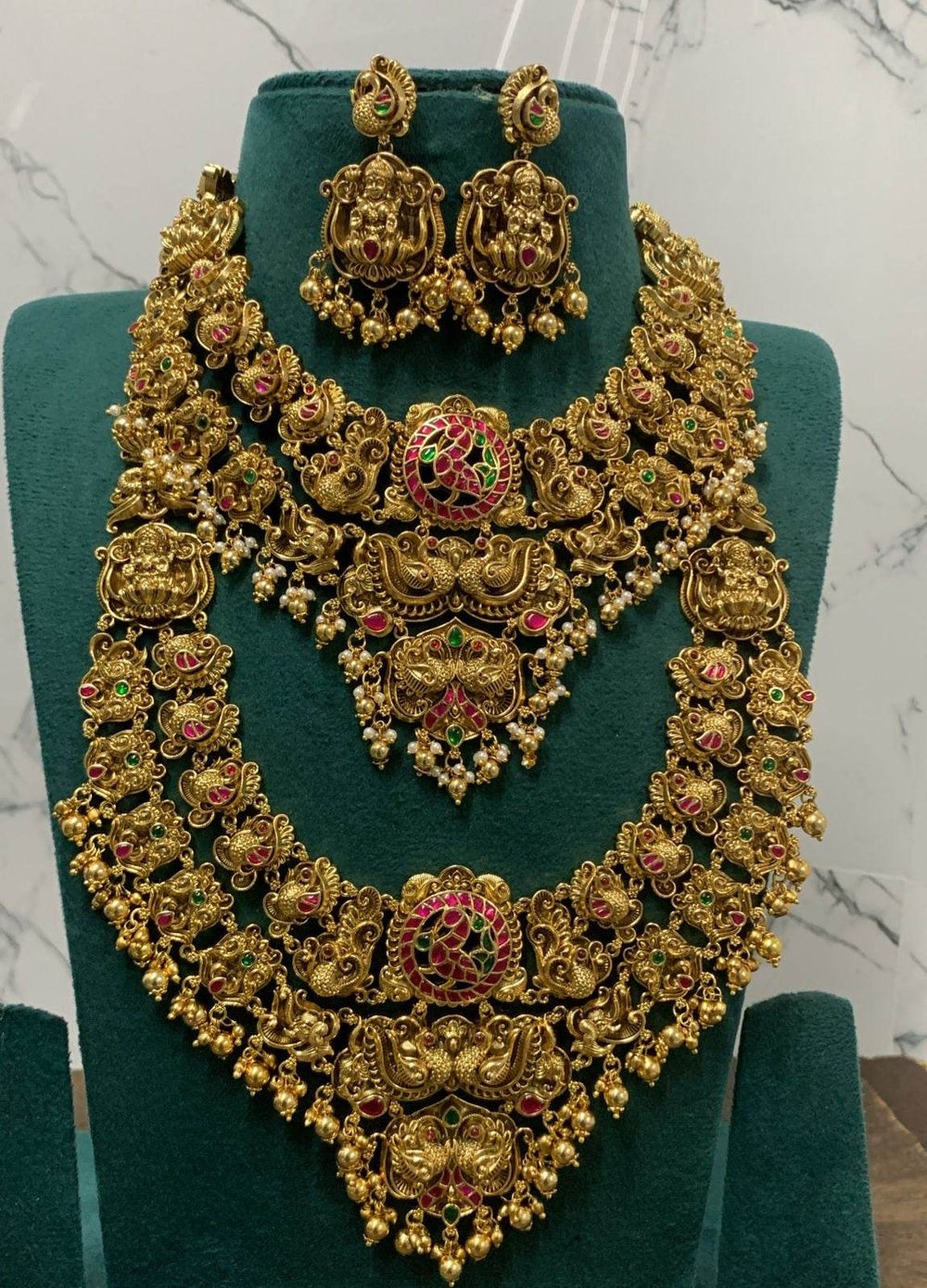 Nakshi Work with Jaadu Kundan Stones Bridal Combo Set - Nakshatra Jewels
