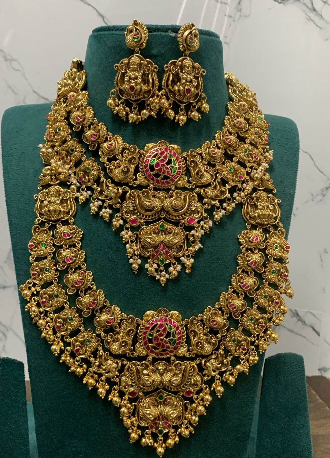 Nakshi Work with Jaadu Kundan Stones Bridal Combo Set