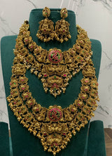 Nakshi Work with Jaadu Kundan Stones Bridal Combo Set - Nakshatra Jewels